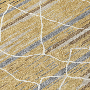 Homeroots 3' Artichoke Green And Ivory Striped Washable Area Rug - Stylish, Durable For Indoor Or Outdoor Use 10' X 14' Polyester 599357