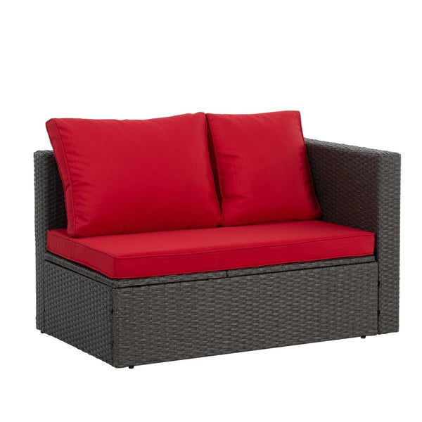 English Elm Patio 7-Piece Pe Wicker Furniture Set With Lounger Sofa, Plush Cushions & Tempered Glass Table W1703S00030-GIGA