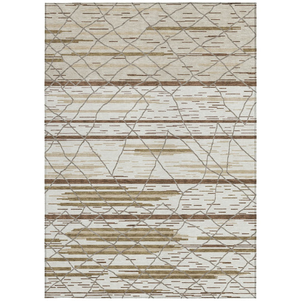 Homeroots 3' Artichoke Green And Ivory Striped Washable Area Rug - Stylish, Durable For Indoor Or Outdoor Use 5' X 8' Polyester 599359