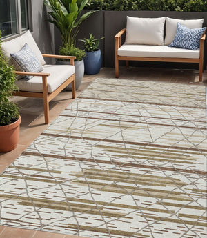 Homeroots 3' Artichoke Green And Ivory Striped Washable Area Rug - Stylish, Durable For Indoor Or Outdoor Use 5' X 8' Polyester 599359