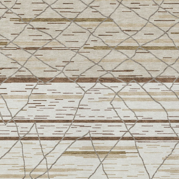 Homeroots 3' Artichoke Green And Ivory Striped Washable Area Rug - Stylish, Durable For Indoor Or Outdoor Use 5' X 8' Polyester 599359