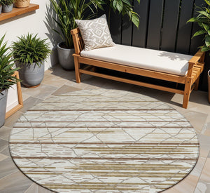 Homeroots 3' Artichoke Green And Ivory Striped Washable Area Rug - Stylish, Durable For Indoor Or Outdoor Use 8' Round Polyester 599360