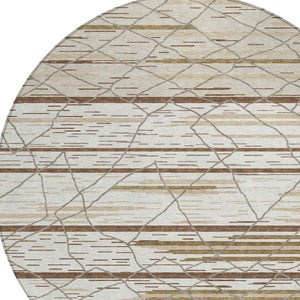 Homeroots 3' Artichoke Green And Ivory Striped Washable Area Rug - Stylish, Durable For Indoor Or Outdoor Use 8' Round Polyester 599360