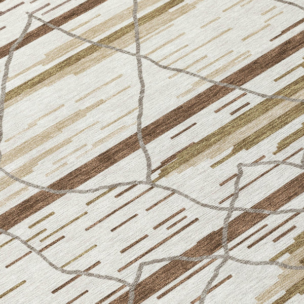 Homeroots 3' Artichoke Green And Ivory Striped Washable Area Rug - Stylish, Durable For Indoor Or Outdoor Use 8' Round Polyester 599360