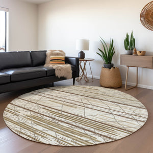 Homeroots 3' Artichoke Green And Ivory Striped Washable Area Rug - Stylish, Durable For Indoor Or Outdoor Use 8' Round Polyester 599360