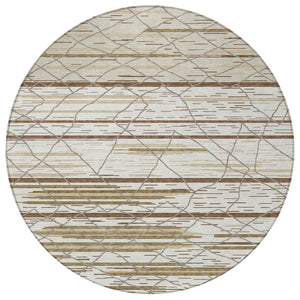 Homeroots 3' Artichoke Green And Ivory Striped Washable Area Rug - Stylish, Durable For Indoor Or Outdoor Use 8' Round Polyester 599360