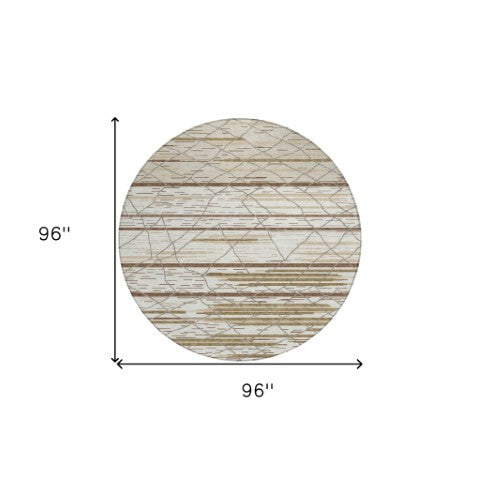 Homeroots 3' Artichoke Green And Ivory Striped Washable Area Rug - Stylish, Durable For Indoor Or Outdoor Use 8' Round Polyester 599360