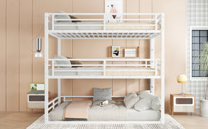 English Elm Queen Metal Triple Bunk Bed - Stylish Queen Over Queen Over Queen Design, Heavy-Duty, Safe & Quiet W1580S00167-GIGA