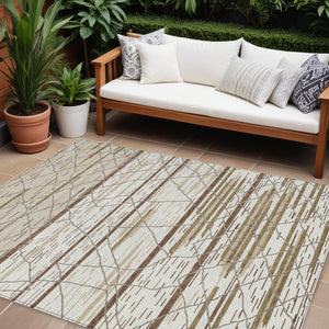 Homeroots 3' Artichoke Green And Ivory Striped Washable Area Rug - Stylish, Durable For Indoor Or Outdoor Use 8' X 10' Polyester 599361