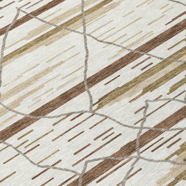 Homeroots 3' Artichoke Green And Ivory Striped Washable Area Rug - Stylish, Durable For Indoor Or Outdoor Use 8' X 10' Polyester 599361