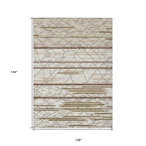 Homeroots 3' Artichoke Green And Ivory Striped Washable Area Rug - Stylish, Durable For Indoor Or Outdoor Use 9' X 12' Polyester 599362