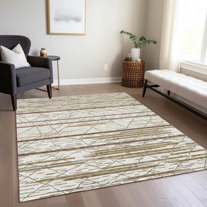 Homeroots 3' Artichoke Green And Ivory Striped Washable Area Rug - Stylish, Durable For Indoor Or Outdoor Use 10' X 14' Polyester 599363