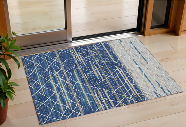 Homeroots 3' Artichoke Green And Ivory Striped Washable Area Rug - Stylish, Durable For Indoor Or Outdoor Use 3' X 5' Polyester 599364