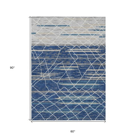 Homeroots 3' Artichoke Green And Ivory Striped Washable Area Rug - Stylish, Durable For Indoor Or Outdoor Use 5' X 8' Polyester 599365