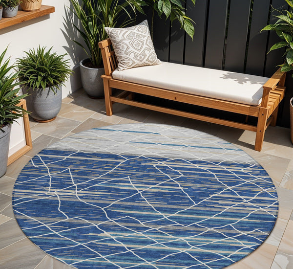 Homeroots 3' Artichoke Green And Ivory Striped Washable Area Rug - Stylish, Durable For Indoor Or Outdoor Use 8' Round Polyester 599366