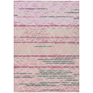 Homeroots 3' Artichoke Green And Ivory Striped Washable Area Rug - Stylish, Durable For Indoor Or Outdoor Use 5' X 8' Polyester 599371