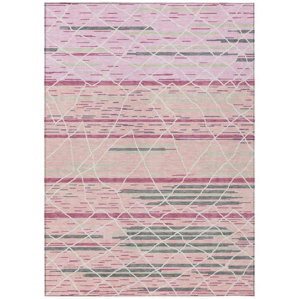 Homeroots 3' Artichoke Green And Ivory Striped Washable Area Rug - Stylish, Durable For Indoor Or Outdoor Use 5' X 8' Polyester 599371