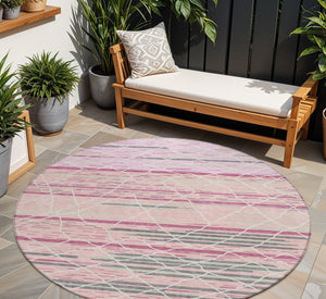 Homeroots 3' Artichoke Green And Ivory Striped Washable Area Rug - Stylish, Durable For Indoor Or Outdoor Use 8' Round Polyester 599372