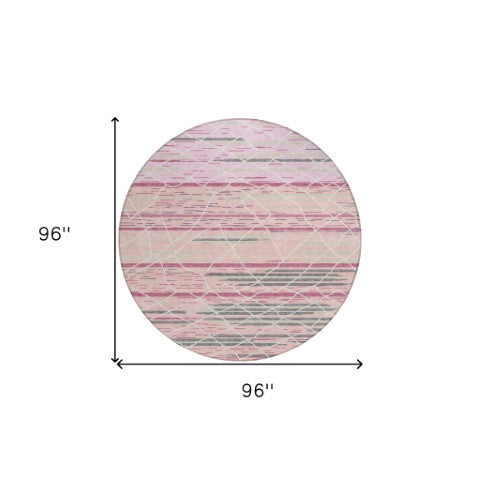 Homeroots 3' Artichoke Green And Ivory Striped Washable Area Rug - Stylish, Durable For Indoor Or Outdoor Use 8' Round Polyester 599372