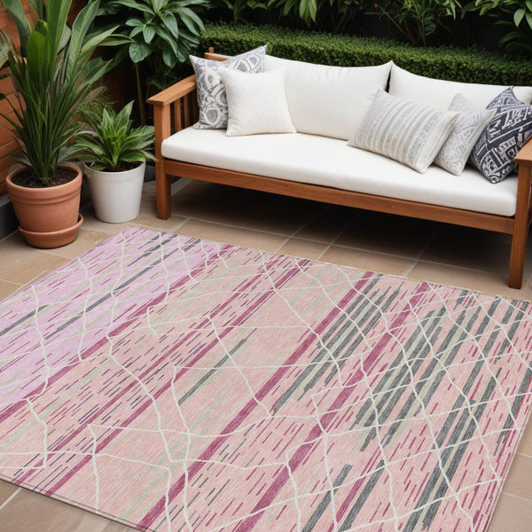 Homeroots 3' Artichoke Green And Ivory Striped Washable Area Rug - Stylish, Durable For Indoor Or Outdoor Use 8' X 10' Polyester 599373