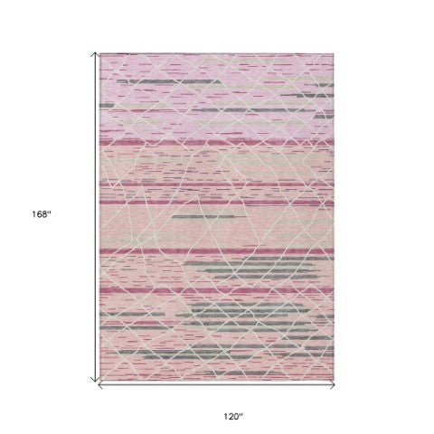 Homeroots 3' Artichoke Green And Ivory Striped Washable Area Rug - Stylish, Durable For Indoor Or Outdoor Use 10' X 14' Polyester 599375