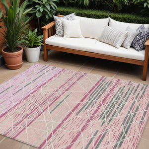 Homeroots 3' Artichoke Green And Ivory Striped Washable Area Rug - Stylish, Durable For Indoor Or Outdoor Use 10' X 14' Polyester 599375
