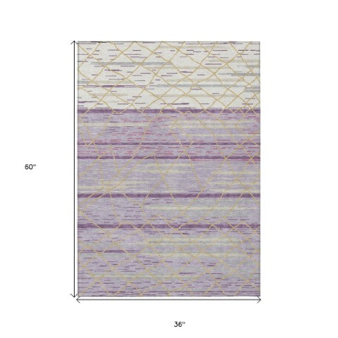 Homeroots 3' Artichoke Green And Ivory Striped Washable Area Rug - Stylish, Durable For Indoor Or Outdoor Use 3' X 5' Polyester 599376