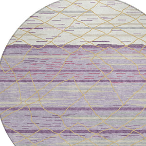 Homeroots 3' Artichoke Green And Ivory Striped Washable Area Rug - Stylish, Durable For Indoor Or Outdoor Use 8' Round Polyester 599378