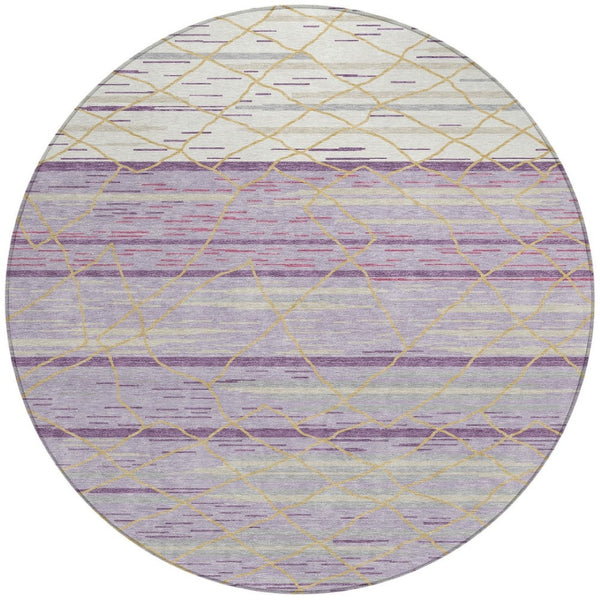 Homeroots 3' Artichoke Green And Ivory Striped Washable Area Rug - Stylish, Durable For Indoor Or Outdoor Use 8' Round Polyester 599378