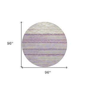 Homeroots 3' Artichoke Green And Ivory Striped Washable Area Rug - Stylish, Durable For Indoor Or Outdoor Use 8' Round Polyester 599378