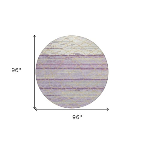 Homeroots 3' Artichoke Green And Ivory Striped Washable Area Rug - Stylish, Durable For Indoor Or Outdoor Use 8' Round Polyester 599378