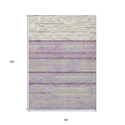 Homeroots 3' Artichoke Green And Ivory Striped Washable Area Rug - Stylish, Durable For Indoor Or Outdoor Use 8' X 10' Polyester 599379