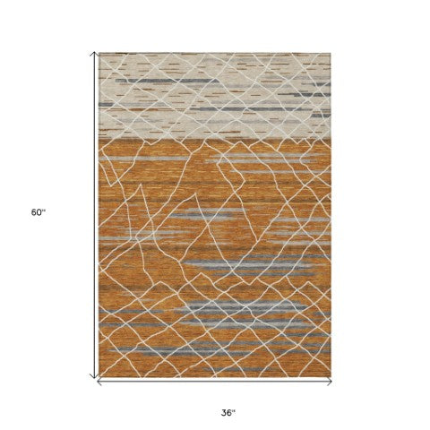 Homeroots 3' Artichoke Green And Ivory Striped Washable Area Rug - Stylish, Durable For Indoor Or Outdoor Use 3' X 5' Polyester 599382