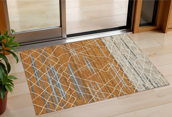 Homeroots 3' Artichoke Green And Ivory Striped Washable Area Rug - Stylish, Durable For Indoor Or Outdoor Use 3' X 5' Polyester 599382