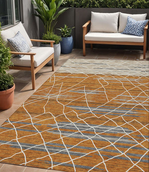 Homeroots 3' Artichoke Green And Ivory Striped Washable Area Rug - Stylish, Durable For Indoor Or Outdoor Use 5' X 8' Polyester 599383