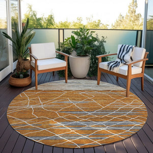 Homeroots 3' Artichoke Green And Ivory Striped Washable Area Rug - Stylish, Durable For Indoor Or Outdoor Use 8' Round Polyester 599384