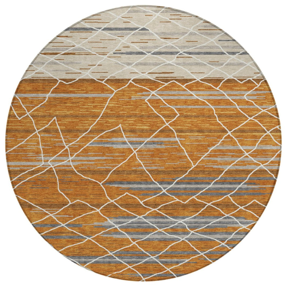 HomeRoots 5' Durable Indoor Outdoor Area Rug in Terra Cotta, Beige & Ivory - Machine Washable & Stylish 8' Round 599384