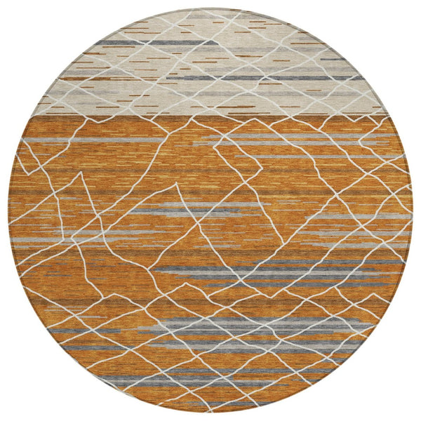 HomeRoots 5' Durable Indoor Outdoor Area Rug in Terra Cotta, Beige & Ivory - Machine Washable & Stylish 8' Round 599384