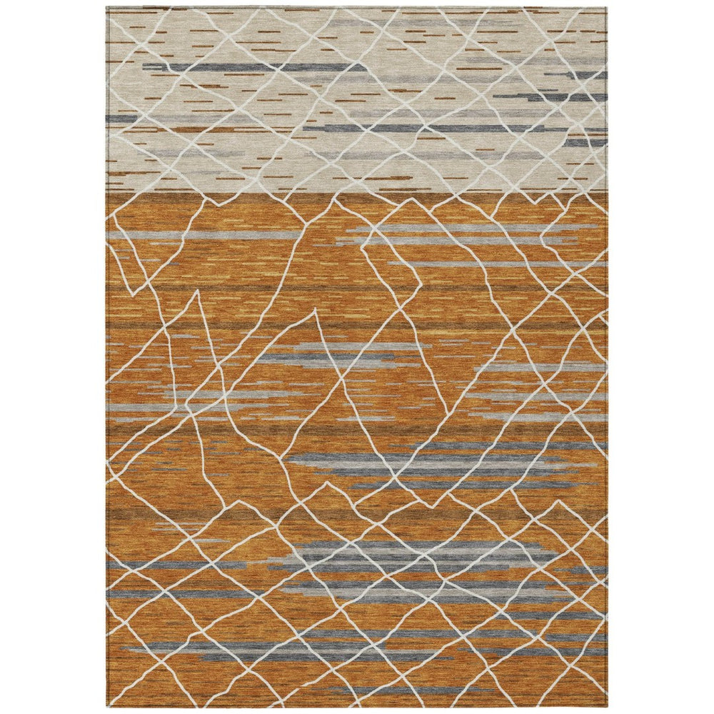 HomeRoots 9' Stylish Terra Cotta Beige & Ivory Striped Washable Area Rug for Indoor/Outdoor High-Traffic Use 599386