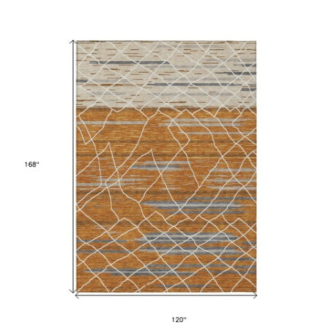 Homeroots 3' Artichoke Green And Ivory Striped Washable Area Rug - Stylish, Durable For Indoor Or Outdoor Use 10' X 14' Polyester 599387