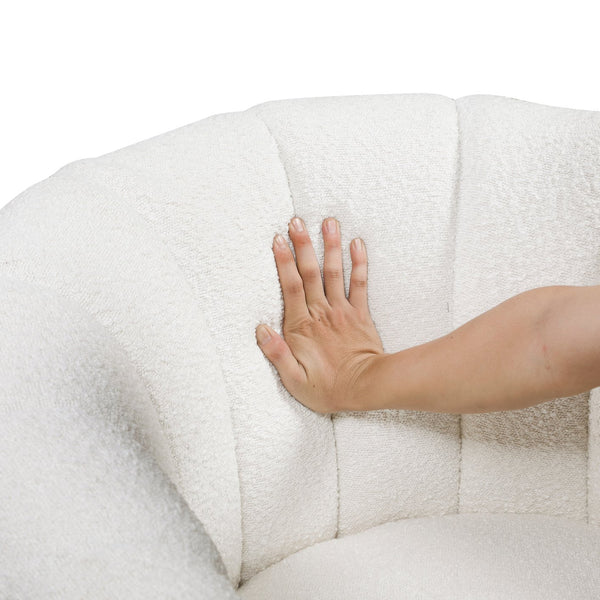 English Elm Modern Swivel Chair with Ottoman in Bouclé Fabric, Solid Wood Frame, Cozy Curved Design for Living Rooms White 32 L x 31 W x 31.25 H B011P281847