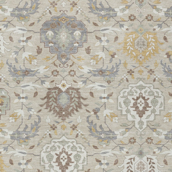 Homeroots 3' Artichoke Green Brown Ivory Damask Washable Area Rug For Indoor Outdoor Spaces, Durable Design 3' X 5' Polyester 599394