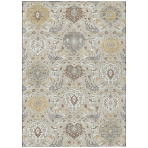 HomeRoots 5' Timeless Beige and Green Damask Area Rug - Durable, Washable, Indoor/Outdoor Elegance for Every Space 8' X 10' 599397