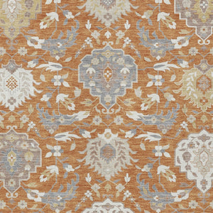 Homeroots 3' Artichoke Green Brown Ivory Damask Washable Area Rug For Indoor Outdoor Spaces, Durable Design 3' X 5' Polyester 599406