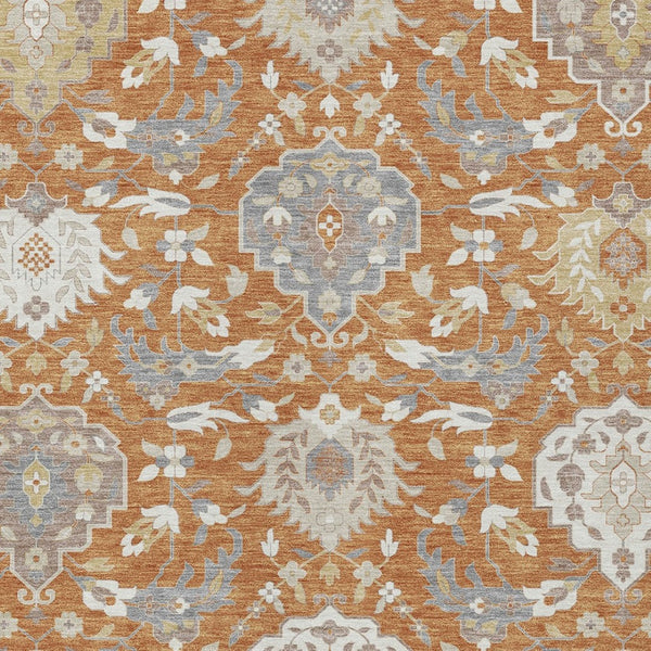 Homeroots 3' Artichoke Green Brown Ivory Damask Washable Area Rug For Indoor Outdoor Spaces, Durable Design 3' X 5' Polyester 599406