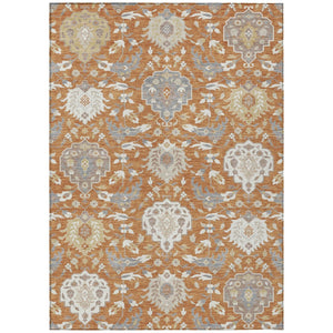 HomeRoots 5' Copper Ivory Gray Damask Washable Area Rug - Elegant, Durable Design for Indoor & Outdoor Use 8' X 10' 599409