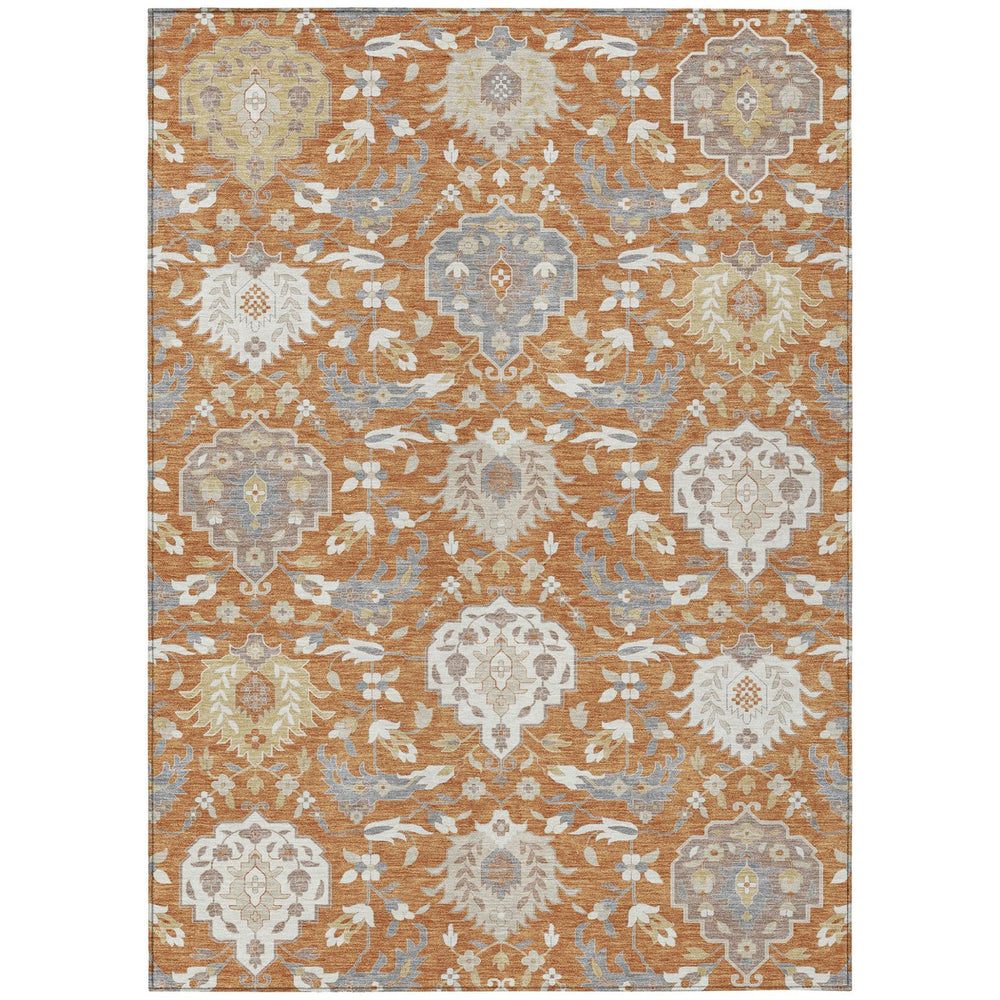 Homeroots 3' Artichoke Green Brown Ivory Damask Washable Area Rug For Indoor Outdoor Spaces, Durable Design 10' X 14' Polyester 599411