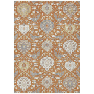 Homeroots 3' Artichoke Green Brown Ivory Damask Washable Area Rug For Indoor Outdoor Spaces, Durable Design 10' X 14' Polyester 599411