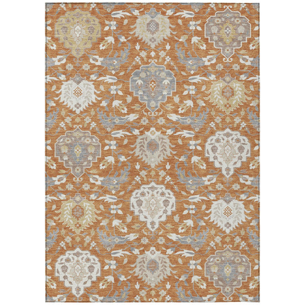 Homeroots 3' Artichoke Green Brown Ivory Damask Washable Area Rug For Indoor Outdoor Spaces, Durable Design 10' X 14' Polyester 599411