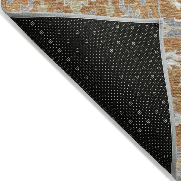 HomeRoots 5' Copper Ivory Gray Damask Washable Area Rug - Elegant, Durable Design for Indoor & Outdoor Use 10' X 14' 599411